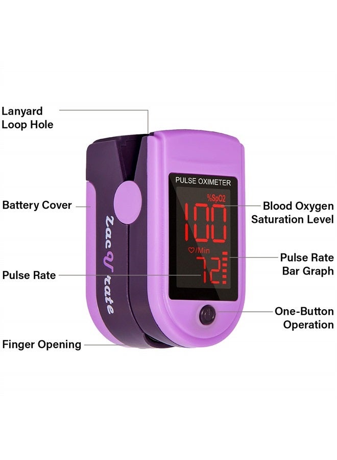 Zacurate Pro Series 500DL Fingertip Pulse Oximeter Blood Oxygen Saturation Monitor with Silicone Cover, Batteries and Lanyard - Image 2