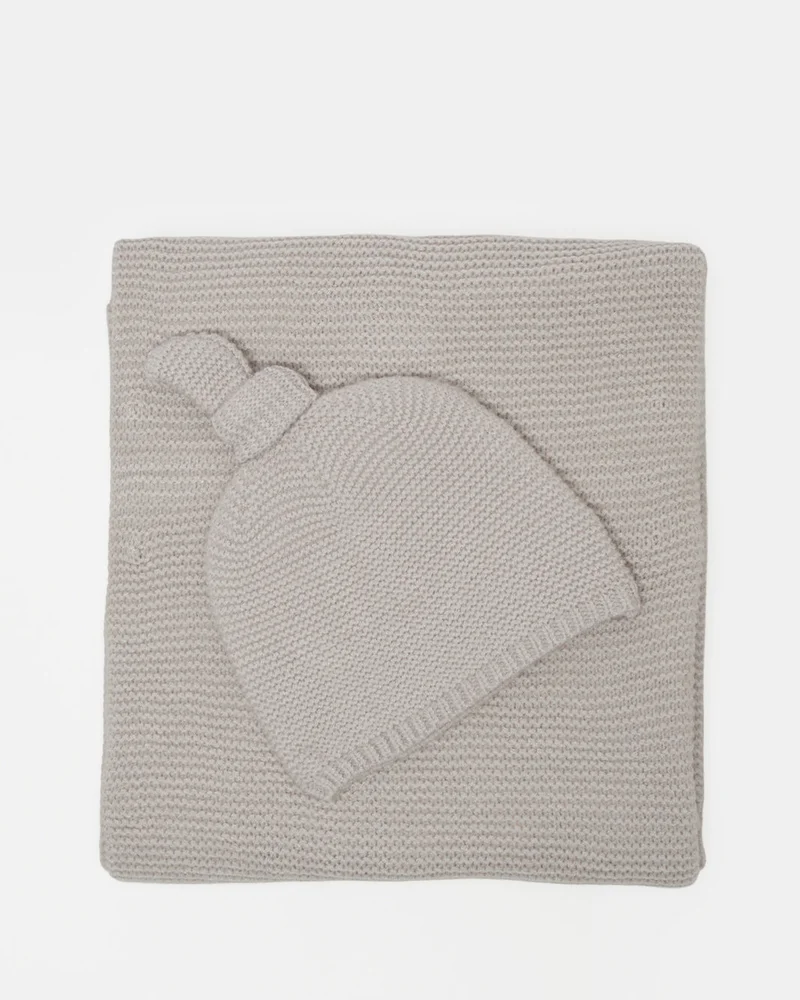 Redtag Baby Beige Knitted Blanket With Cap