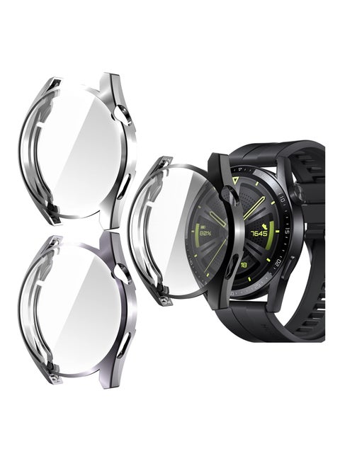 Protective Case compatible with Huawei Watch GT 3 46mm, 3 Pack All-around Flexible TPU Case with Screen Protector (Black, Transparent)