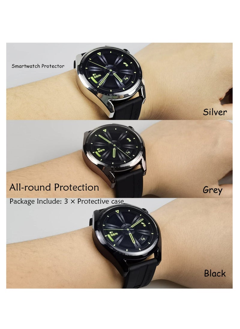 Generic - Protective Case compatible with Huawei Watch GT 3 46mm, 3 Pack All-around Flexible TPU Case with Screen Protector (Black, Transparent) - Image 1