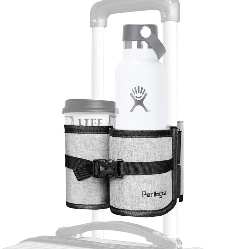 Perilogics Luggage Travel Cup Holder Attachment for Suitcase Drink Coffee Mug Bottle Caddy Traveler Carry on Hands Free Accessory Ideal for Frequent Travelers or Flight Attendants Gift