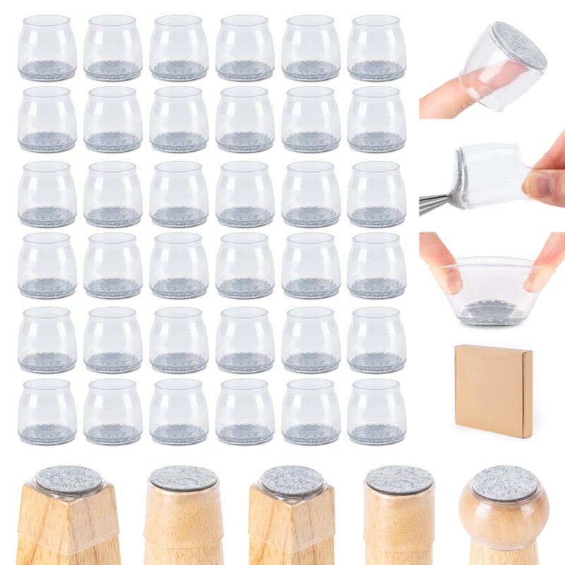 Amrules 36Pcs Chair Leg Floor Protectors for Hardwood Floors Silicone Chair Feet Caps to Protect Tile Floors Felt Pads Furniture Leg Covers from Scratches and Noise Clear Large Fit 132