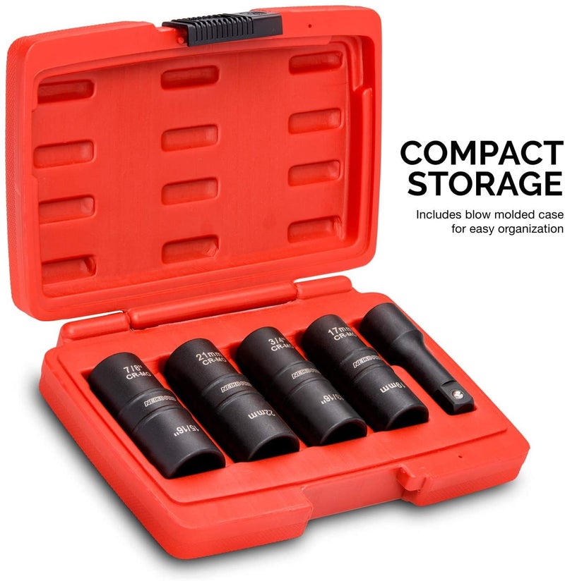 Neiko NEIKO 02282B 1/2-Inch-Drive Impact Socket Set, Flip Socket Set, Chrome Moly Steel, Includes 3-Inch Bar Extension, 8 Deep SAE and Metric Sizes, 5 Pieces  - Image 5