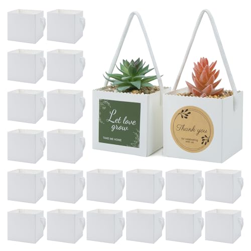 Temlum 25 Inch Succulent Wrap Bags Fits 25 Pots with Thank You Let Love Grow Stickers Small Gift Box for Wedding Baby Shower Succulent Party Favors for Guests White 40pcs - Image 1