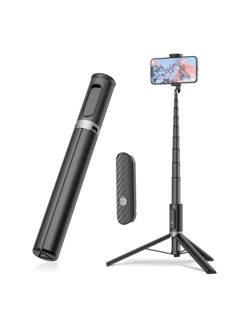SYOSI Tripod, Cell Phone Selfie Stick, 60 Inch Lightweight All-in-1 Stand with Integrated Wireless Remote, Lightweight and Portable, Extendable Tripod for 4-7 Inch Phone for Selfie/Live Stream/Vlog Black  - Image 1