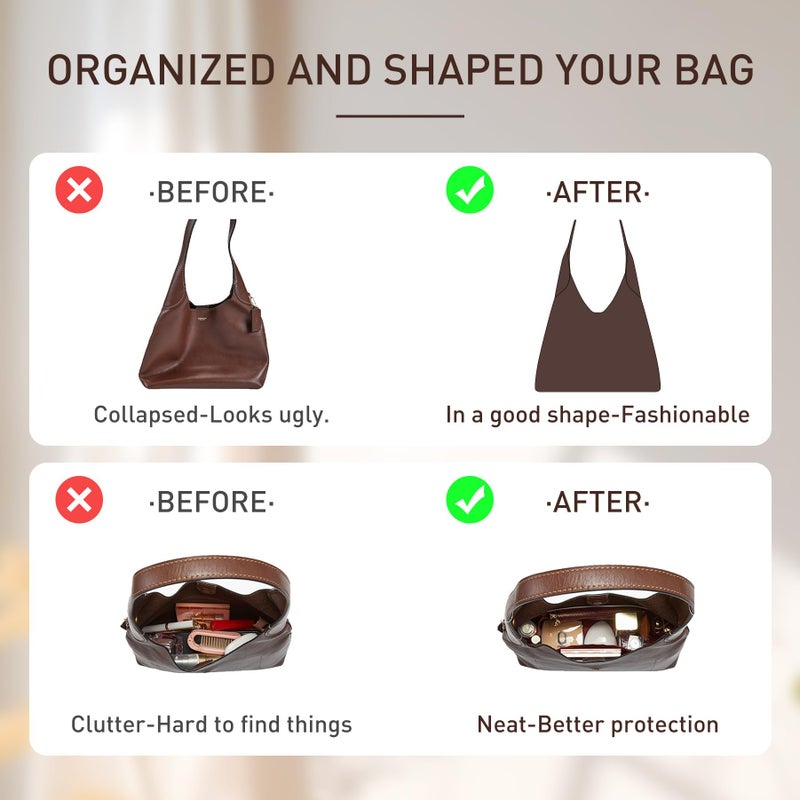 Doxo Purse Organizer Insert Compatible with Coach Brooklyn 28 Bag Insert, Soft Lightweight WaterResistant DupontPaper Divider for Tote Handbag Shaper, 7 Pockets with Zipper(White-Brown) - Image 3