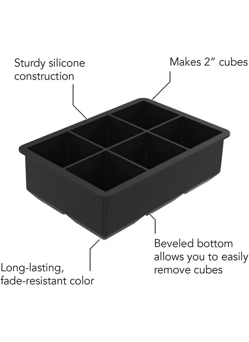 Zollyss Zollyss BPA Free 6 Big Ice Tray Mold Giant Jumbo Large Food Grade Silicone Ice Cube Square Tray Mold DIY Ice Maker Ice Cube Tray, 1 Pc(Black)  - Image 4