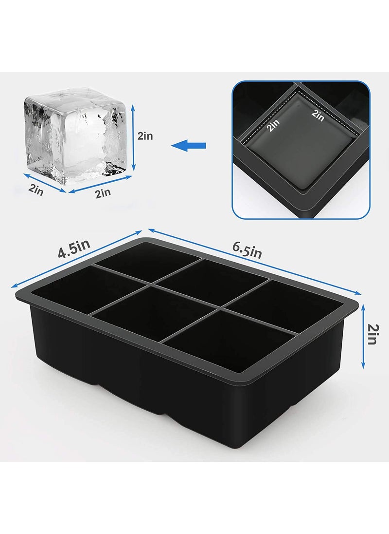 Zollyss Zollyss BPA Free 6 Big Ice Tray Mold Giant Jumbo Large Food Grade Silicone Ice Cube Square Tray Mold DIY Ice Maker Ice Cube Tray, 1 Pc(Black)  - Image 2