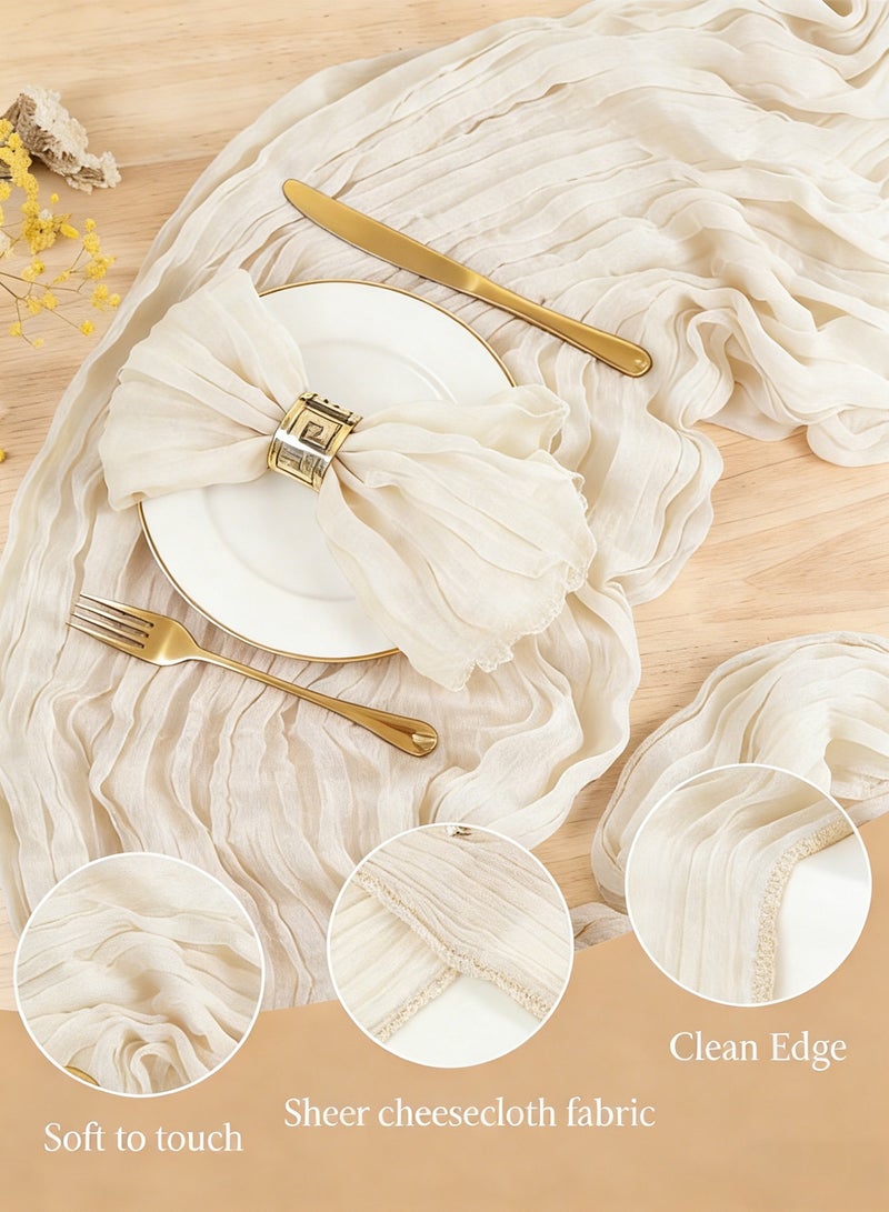 Hello Hi Elegant Boho Cheesecloth Table Runner, Rustic Gauze Wedding Table Decor, Translucent Sheer Tablecloth for Reception, Party, and Bridal Shower Decorations - Beige - Image 2