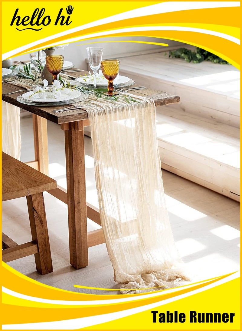 Hello Hi Elegant Boho Cheesecloth Table Runner, Rustic Gauze Wedding Table Decor, Translucent Sheer Tablecloth for Reception, Party, and Bridal Shower Decorations - Beige - Image 1