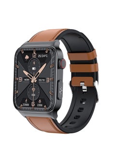 Generic E500 Smart Watch ECG PPG HRV PTT Blood Glucose Blood Pressure Body Temperature Monitor IP68 Waterproof Smartwatch Men (Brown Leather Strap)  - Image 1