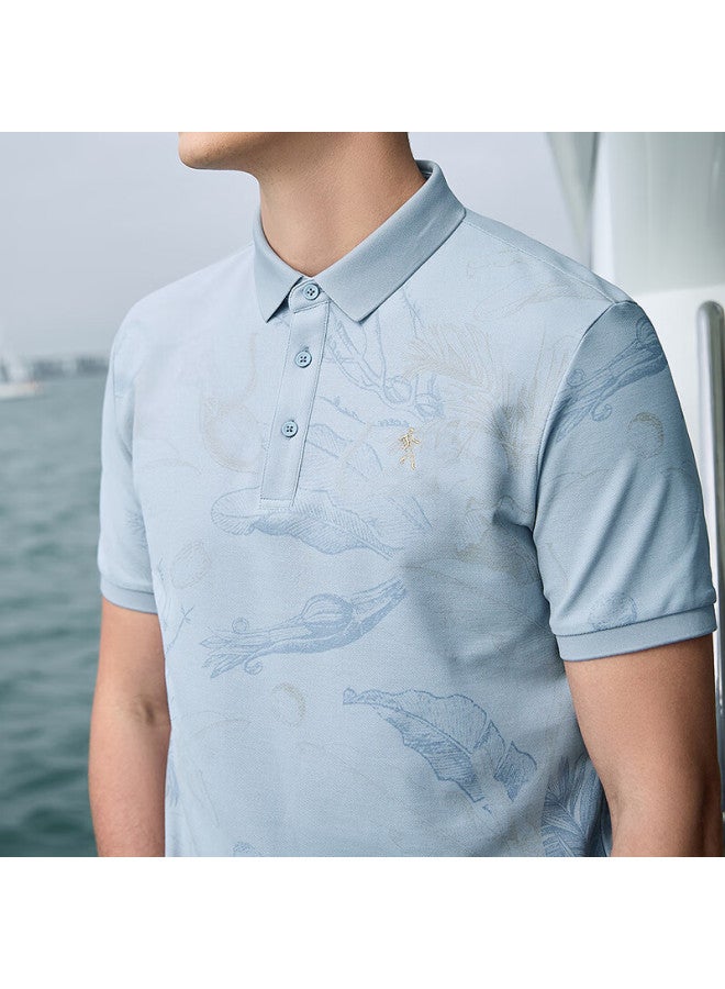 Dancing Wolves Ice Oxygen Bar 7a Antibacterial Printed Men's Polo Shirt With Cooling Sensation, Light Blue, Size L - Image 5