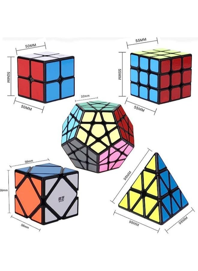 null - 5 Pieces Easy Turning & Smooth Play Magic Bundle Rubik's Speed Cube Set - 2x2x2 3x3x3 Pyramid Megaminx Skew Cube Smooth Sticker Cubes Collection Puzzle Cube Toy Gift for Children and Adults - Image 1