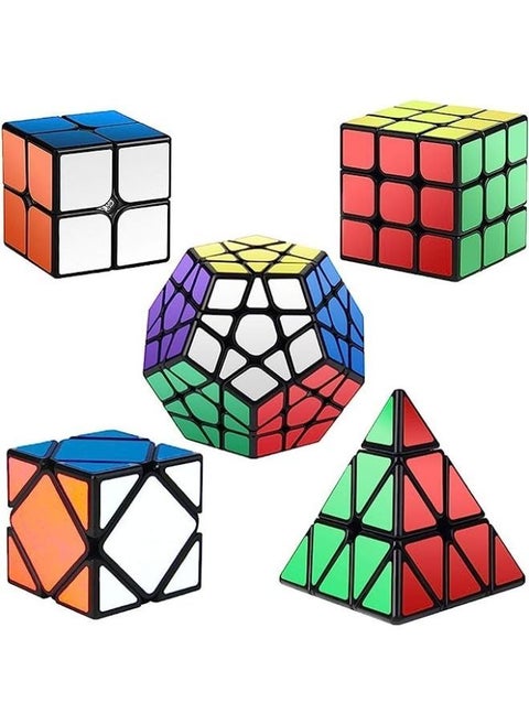5 Pieces Easy Turning & Smooth Play Magic Bundle Rubik's Speed Cube Set - 2x2x2 3x3x3 Pyramid Megaminx Skew Cube Smooth Sticker Cubes Collection Puzzle Cube Toy Gift for Children and Adults