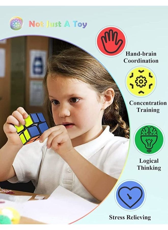 null - 5 Pieces Easy Turning & Smooth Play Magic Bundle Rubik's Speed Cube Set - 2x2x2 3x3x3 Pyramid Megaminx Skew Cube Smooth Sticker Cubes Collection Puzzle Cube Toy Gift for Children and Adults - Image 1