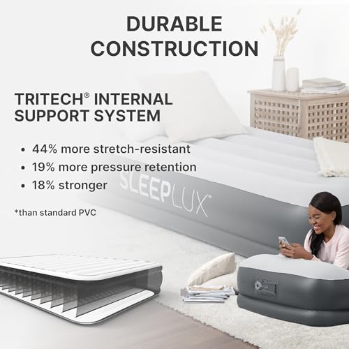 SLEEPLUX مرتبة هوائية قابلة للنفخ من سليب لوكس مع مضخة مدمجة، وسادة وشاحن USB - Image 4