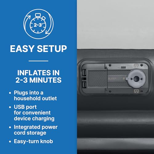SLEEPLUX مرتبة هوائية قابلة للنفخ من سليب لوكس مع مضخة مدمجة، وسادة وشاحن USB - Image 3