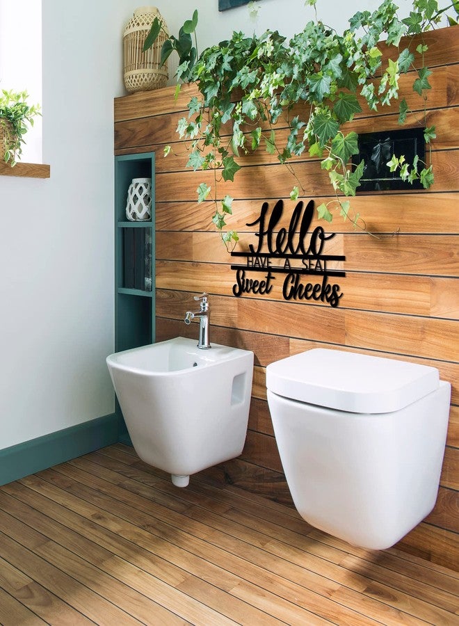 Yulejo Hello Sweet Cheeks Sign Bathroom Wall Decor Have a Seat Sign Wooden Funny Hello Sweet Bathroom Wall Art Rustic Room Decoration Wood Letters Farmhouse Home Decor(Black) - Image 4