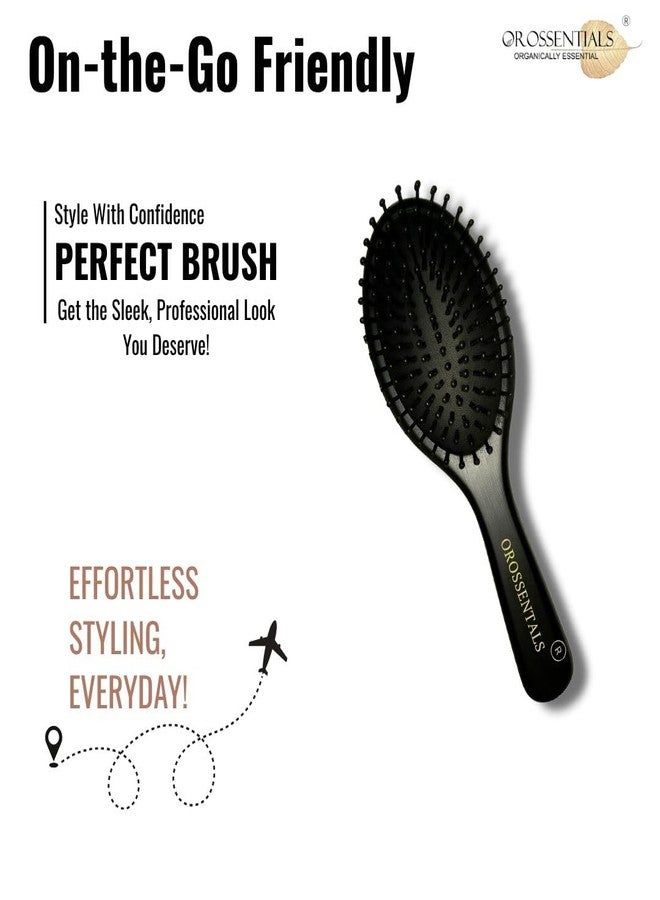 OROSSENTIALS Luxe Black Wooden Hair Brush | Paddle Brush for Women, Men, Kids | For Curly, Straight, Frizzy & Thick Hair | Compact & Eco-Friendly Hair Brush for Daily Use & Traveluxe Black Edition | Professional Wooden Brush | Smooth & Shine Hair Brush || LUXE Wooden Hair Brush with Bamboo Wooden Bristles - Premium Detangling & Scalp Massage Brush for Men & Women | Anti-Static, Smooth & Frizz-Free Hair | Luxury Finish - Image 5