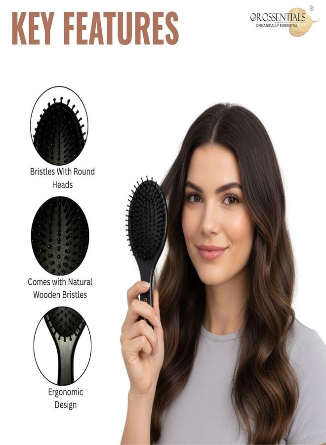 OROSSENTIALS Luxe Black Wooden Hair Brush | Paddle Brush for Women, Men, Kids | For Curly, Straight, Frizzy & Thick Hair | Compact & Eco-Friendly Hair Brush for Daily Use & Traveluxe Black Edition | Professional Wooden Brush | Smooth & Shine Hair Brush || LUXE Wooden Hair Brush with Bamboo Wooden Bristles - Premium Detangling & Scalp Massage Brush for Men & Women | Anti-Static, Smooth & Frizz-Free Hair | Luxury Finish - Image 2