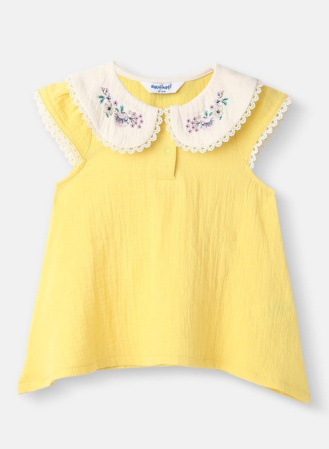 Nautinati Girls’ Cotton Top and Shorts Set|Embroidery Detail | Peter Pan Collar | 0-2 Years - Image 3