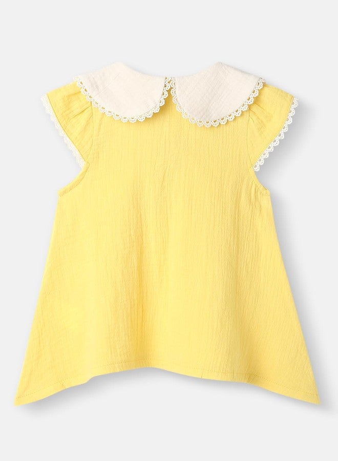 Nautinati Girls’ Cotton Top and Shorts Set|Embroidery Detail | Peter Pan Collar | 0-2 Years - Image 4