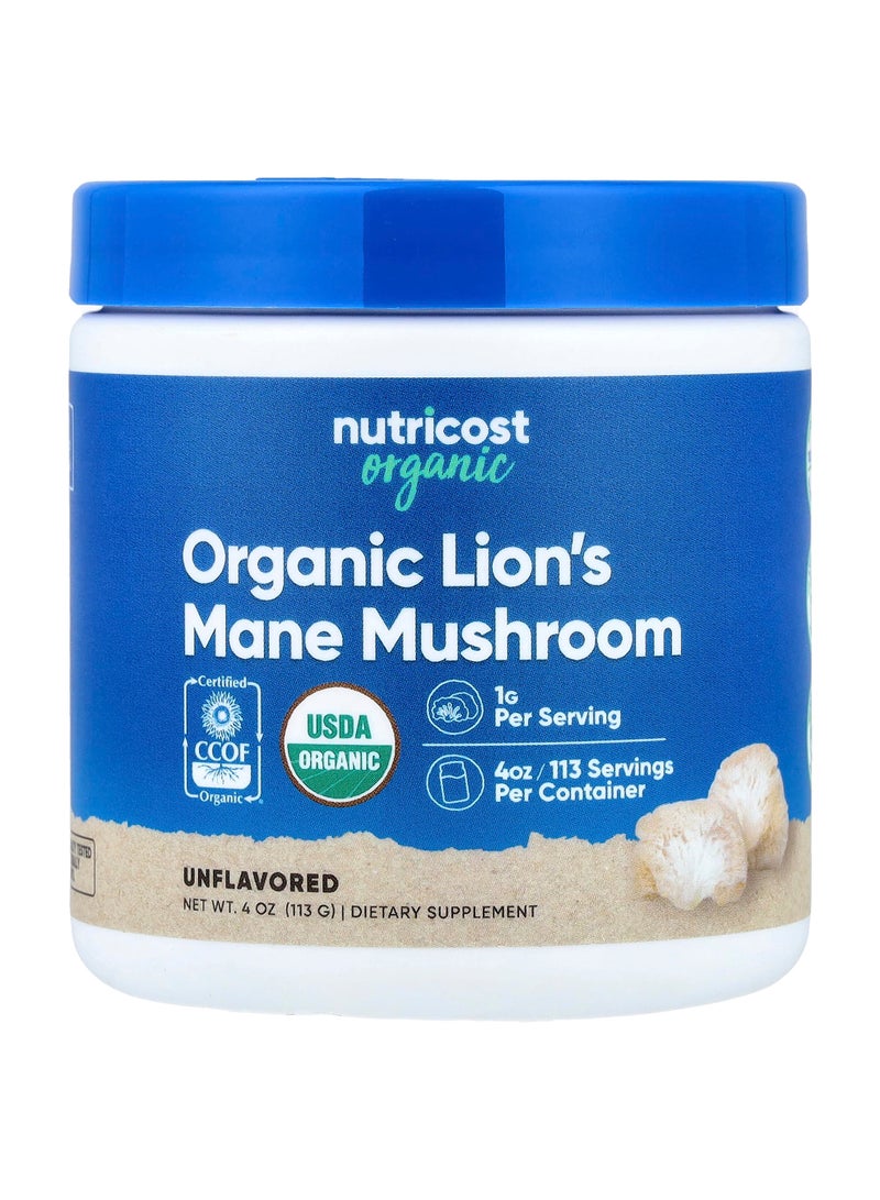 Organic Lion's Mane Mushroom, Unflavored, 4 oz (113 g)