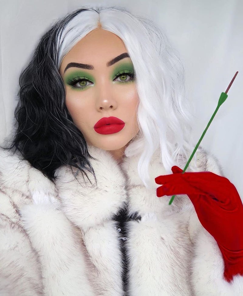 Mildiso Black and White Cruella Deville Wig for Women Cruella Deville Costume Short Curly Wavy Hair Wig Cute Soft Wigs for Costume Party M058C - Image 2
