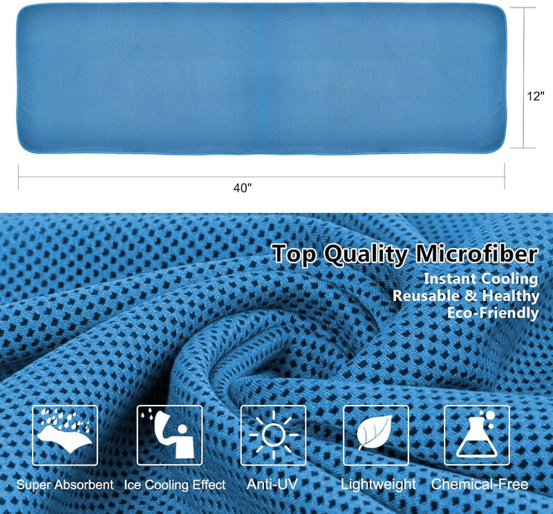 TowelTouch منشفة تبريد للرقبة، مناشف تبريد للرياضيين، مقاس 40×12 بوصة، منشفة ثلج من الألياف الدقيقة، 4 عبوات من مناشف التبريد الناعمة القابلة للتنفس للطقس الحار، التخييم، اليوغا، التمارين، اللياقة البدنية، الرياضة - Image 4