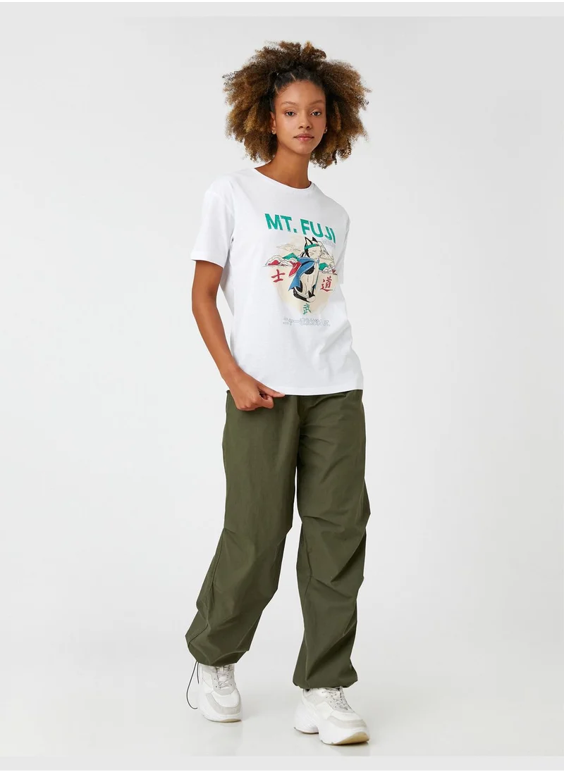 كوتون Far East Printed Crew Neck Short Sleeve T-Shirt