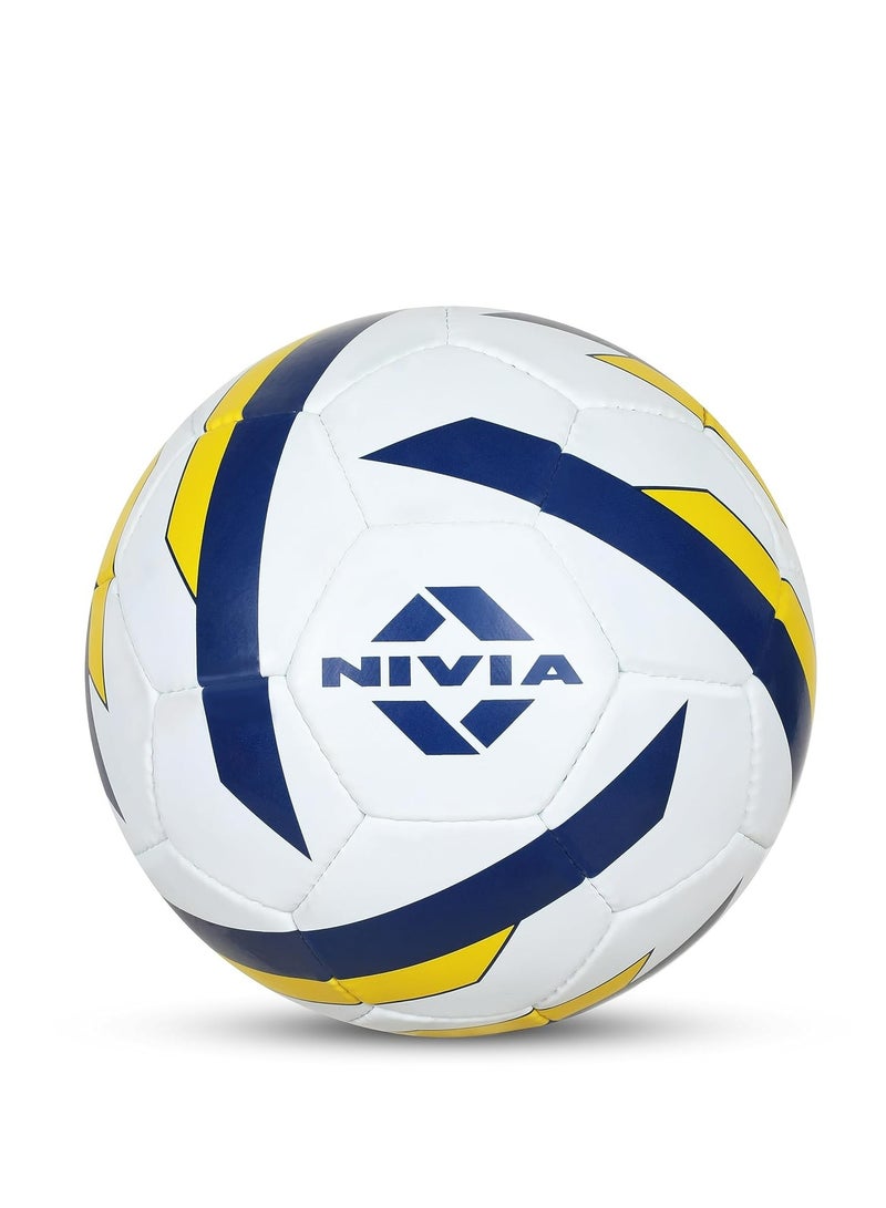Nivia Football Ball (Size - 5) for Men/Women, Rubberized Stitched, Suitable for Hard Ground Without Grass, Training Football Ball, Soccer Ball, (White/Blue/Yellow) - Image 1