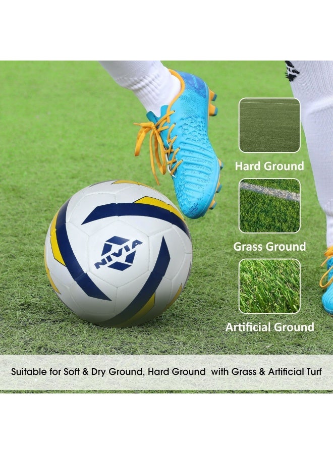 Nivia Football Ball (Size - 5) for Men/Women, Rubberized Stitched, Suitable for Hard Ground Without Grass, Training Football Ball, Soccer Ball, (White/Blue/Yellow) - Image 2