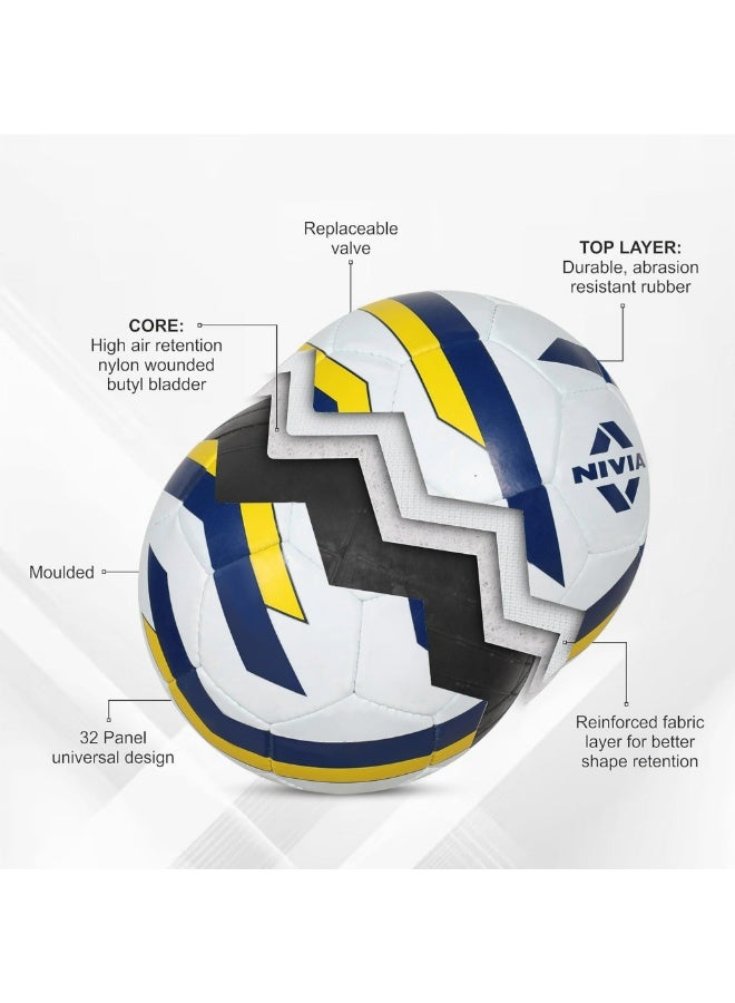 Nivia Football Ball (Size - 5) for Men/Women, Rubberized Stitched, Suitable for Hard Ground Without Grass, Training Football Ball, Soccer Ball, (White/Blue/Yellow) - Image 3