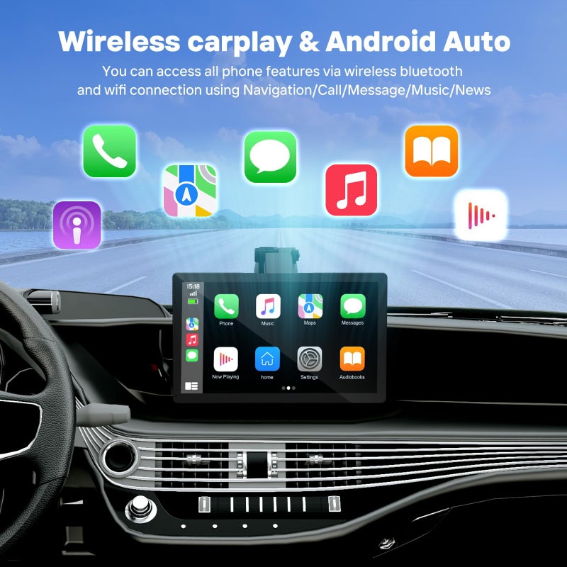 HAUXIY 9" Wireless Apple Carplay Screen for Car with 4K Dash Cam, Portable Apple Carplay & Android Auto with 1080p Backup Camera DVR, Voice Control/GPS Navigation/Mirror Link/BT - Image 2