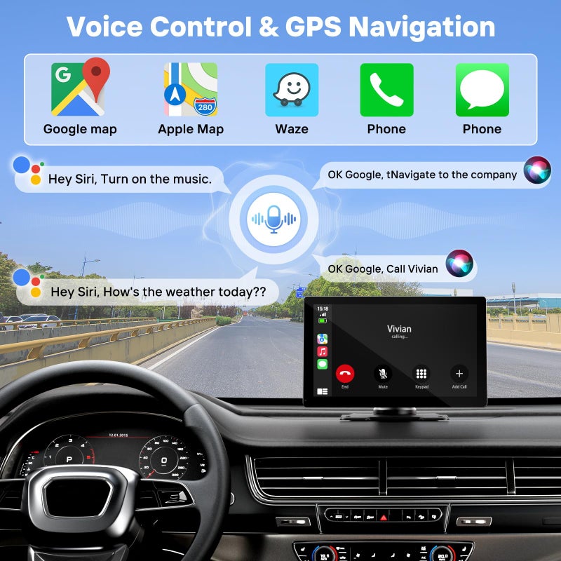 HAUXIY 9" Wireless Apple Carplay Screen for Car with 4K Dash Cam, Portable Apple Carplay & Android Auto with 1080p Backup Camera DVR, Voice Control/GPS Navigation/Mirror Link/BT - Image 3