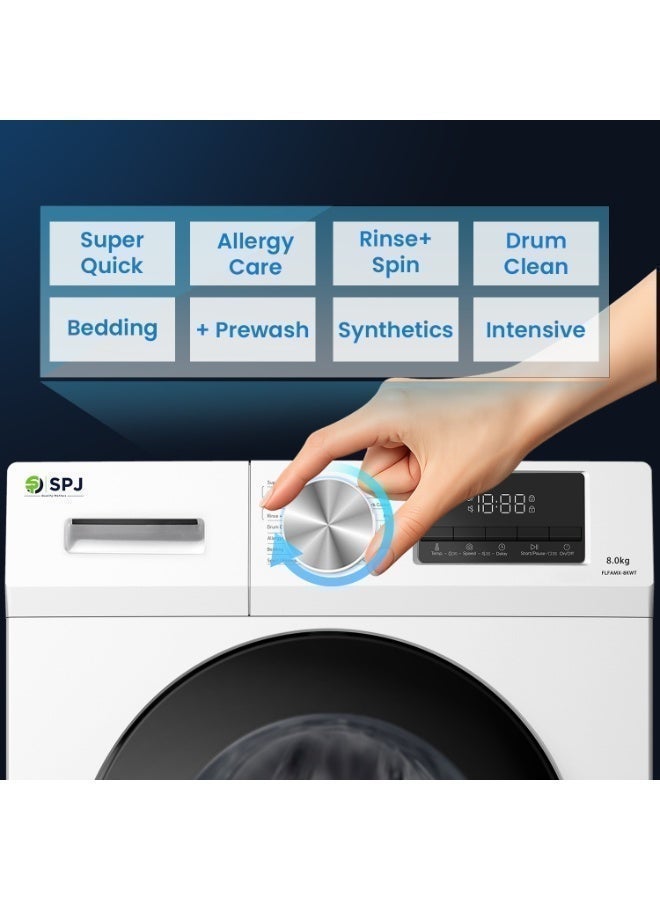 SPJ 8KG Front Load Fully Automatic Washing Machine, BLDC Inverter Motor, 1200 RPM Spin Speed, A+++ Energy Efficient, LED Display, Multiple Wash Programs, Low Noise Operation, White - Image 2