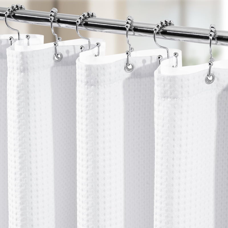 Vipfree 3 in 1 Shower Curtain Set, Waffle Shower Curtain and Liner Set with 12 Double Sided Shower Curtain Hooks, 258GSM Luxury Weighted Cloth Shower Curtains for Bathroom, 72 W x 84 H, White - Image 1
