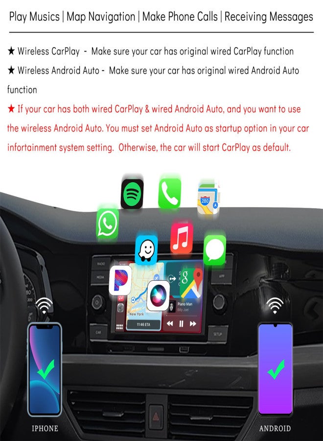 محول كار بلاي لاسلكي 2 في 1 من أندرويد أوتو، دونجل USB صغير، توصيل وتشغيل، يحول كار بلاي السلكي الأصلي إلى كار بلاي لاسلكي، لسيارات 2016-2023 مع كار بلاي سلكي من المصنع | أندرويد أوتو - Image 3