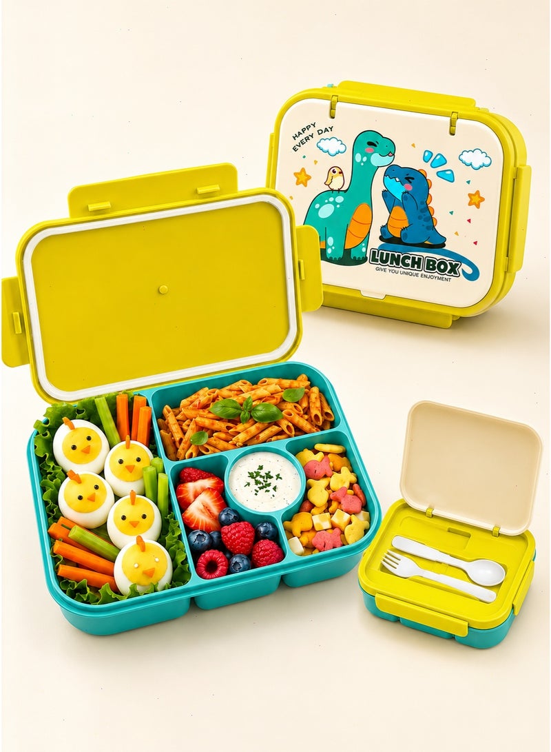 Lunch Box for Kids, Leakproof 5 Compartment Bento Box, Stackable Divided Container with Sauce Cups for School Daily Meals - Image 1