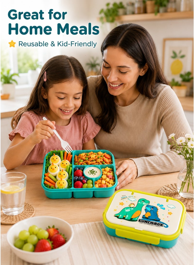 Lunch Box for Kids, Leakproof 5 Compartment Bento Box, Stackable Divided Container with Sauce Cups for School Daily Meals - Image 3