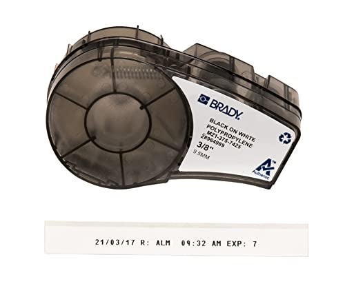 Brady Authentic (M21-375-7425) Chemical and Temp Resistant Label for Lab, Asset Tracking, and Datacom Labeling, BlackonWhite- For M210, M210-LAB, M211, BMP21-PLUS and BMP21-LAB Printers, .375" W 21' L - Image 1