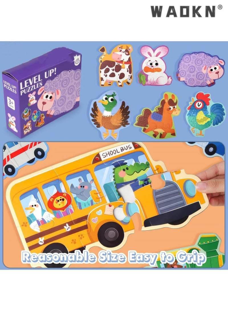 دبليو أيه أو كي أن أحجية 6 في 1، أحجية للأطفال من عمر 3 إلى 5 سنوات، لعبة سفر، أحجية أرضية للمبتدئين، على شكل كبير الحجم، ألعاب تعليمية لمرحلة ما قبل المدرسة (حيوانات المزرعة) - Image 4