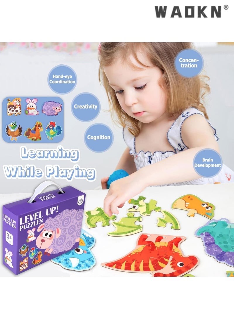 دبليو أيه أو كي أن أحجية 6 في 1، أحجية للأطفال من عمر 3 إلى 5 سنوات، لعبة سفر، أحجية أرضية للمبتدئين، على شكل كبير الحجم، ألعاب تعليمية لمرحلة ما قبل المدرسة (حيوانات المزرعة) - Image 3