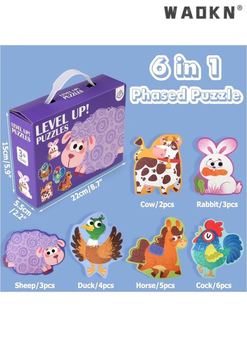 دبليو أيه أو كي أن أحجية 6 في 1، أحجية للأطفال من عمر 3 إلى 5 سنوات، لعبة سفر، أحجية أرضية للمبتدئين، على شكل كبير الحجم، ألعاب تعليمية لمرحلة ما قبل المدرسة (حيوانات المزرعة) - Image 5