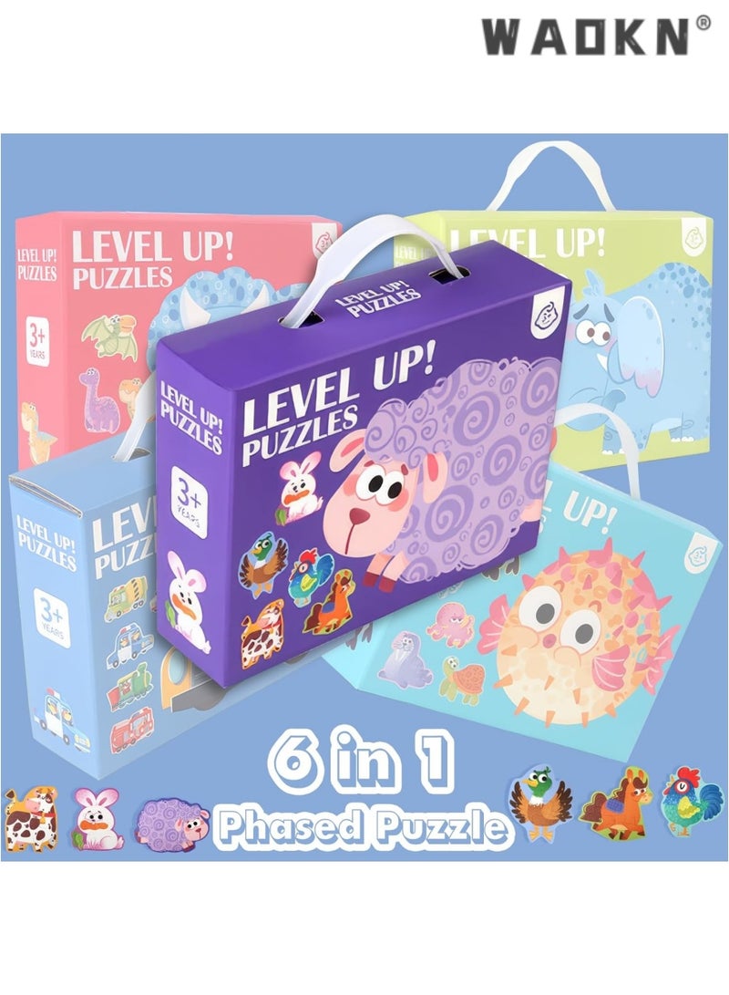 دبليو أيه أو كي أن أحجية 6 في 1، أحجية للأطفال من عمر 3 إلى 5 سنوات، لعبة سفر، أحجية أرضية للمبتدئين، على شكل كبير الحجم، ألعاب تعليمية لمرحلة ما قبل المدرسة (حيوانات المزرعة) - Image 2