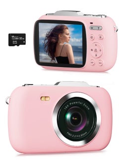 Milatech Digital Camera,4K Cameras for Photography, 64MP UHD Portable Vlogging Camera,18X Zoom Travel Point and Shoot Camera with 32GB TF Card, For Beginners Teen - Pink  - Image 1