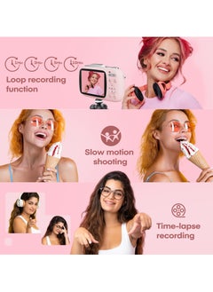 Milatech Digital Camera,4K Cameras for Photography, 64MP UHD Portable Vlogging Camera,18X Zoom Travel Point and Shoot Camera with 32GB TF Card, For Beginners Teen - Pink  - Image 4