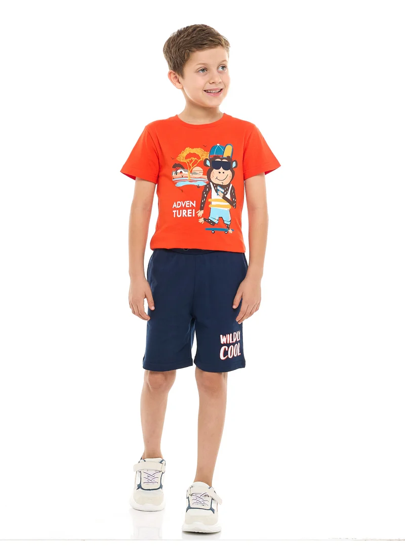 victor and jane Victor and Jane Boys' 2 Piece Set with Matching Tshirt And Slogan Print Shorts with Elasticated Waist