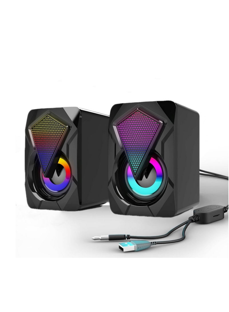 PC Speakers Mini Desktop Speaker for PC with Colorful LED Light Stereo 2.0 USB Powered 3.5mm Aux Portable Gaming Multimedia Speaker - Image 1