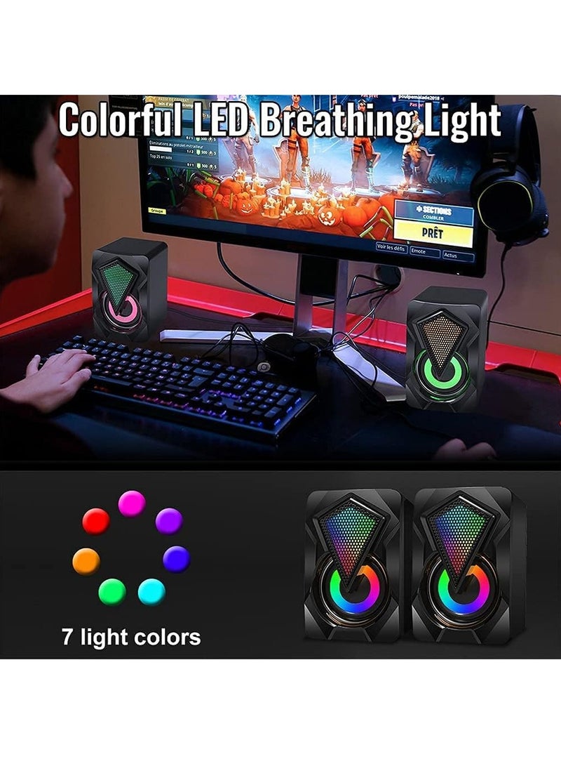 PC Speakers Mini Desktop Speaker for PC with Colorful LED Light Stereo 2.0 USB Powered 3.5mm Aux Portable Gaming Multimedia Speaker - Image 2